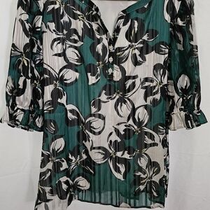 Kate & Mallory Teal and Black Floral Blouse